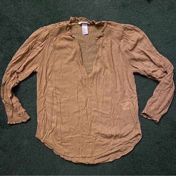 H&M Golden Tan Retro Style 3/4 Sleeve Top - Size 2 - Picture 1 of 4
